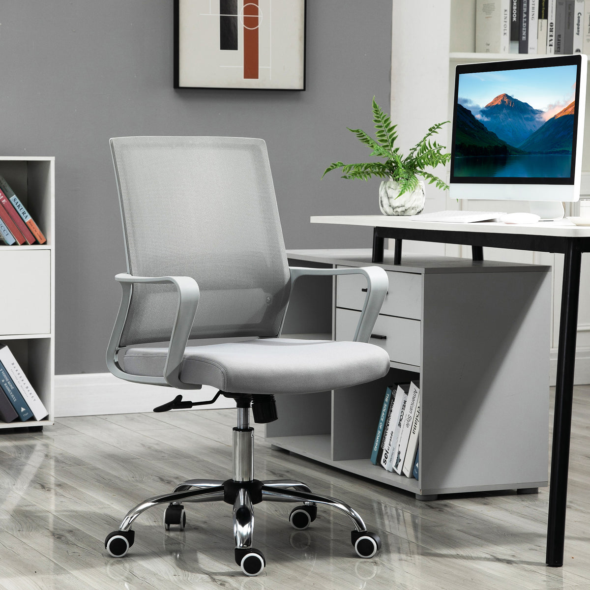 Mesh Fabric Home And Office Chair 58cm Wide With Armrest - Velmora