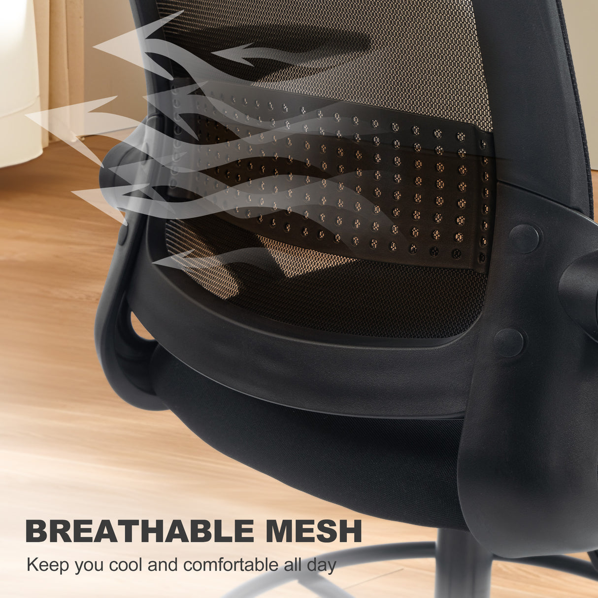 Mesh Fabric Home And Office Chair 58cm Wide With Flip Up Armrest - Velmora