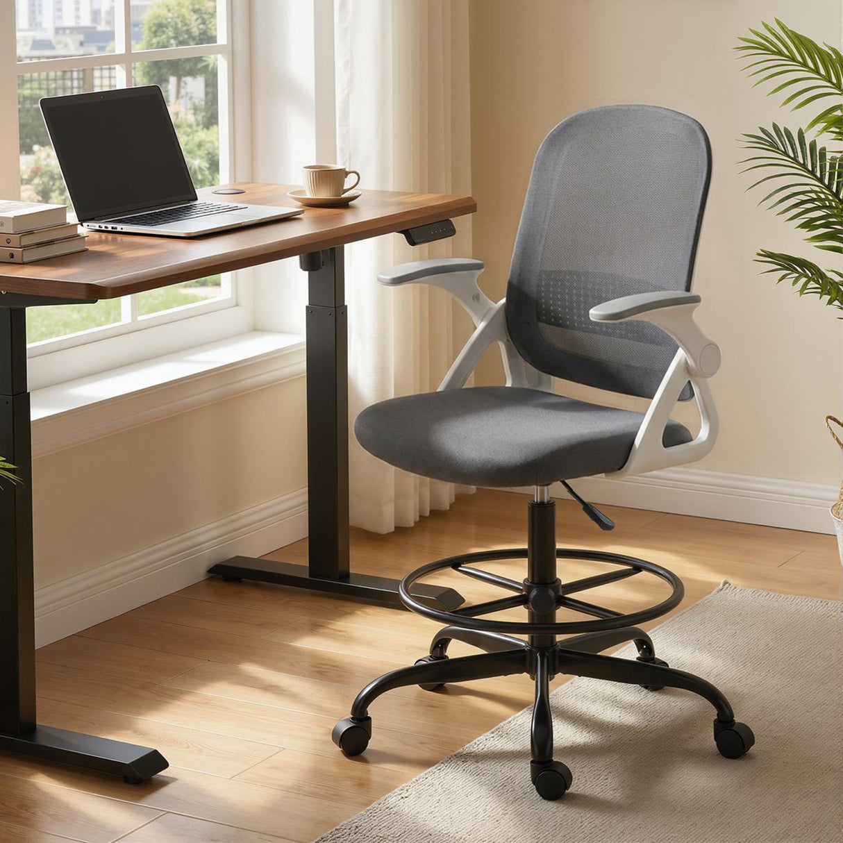Mesh Fabric Home And Office Chair 58cm Wide With Flip Up Armrest - Velmora