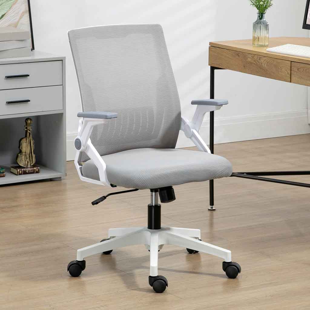 Mesh Fabric Home And Office Chair 59cm Wide With Flip Up Armrest - Velmora