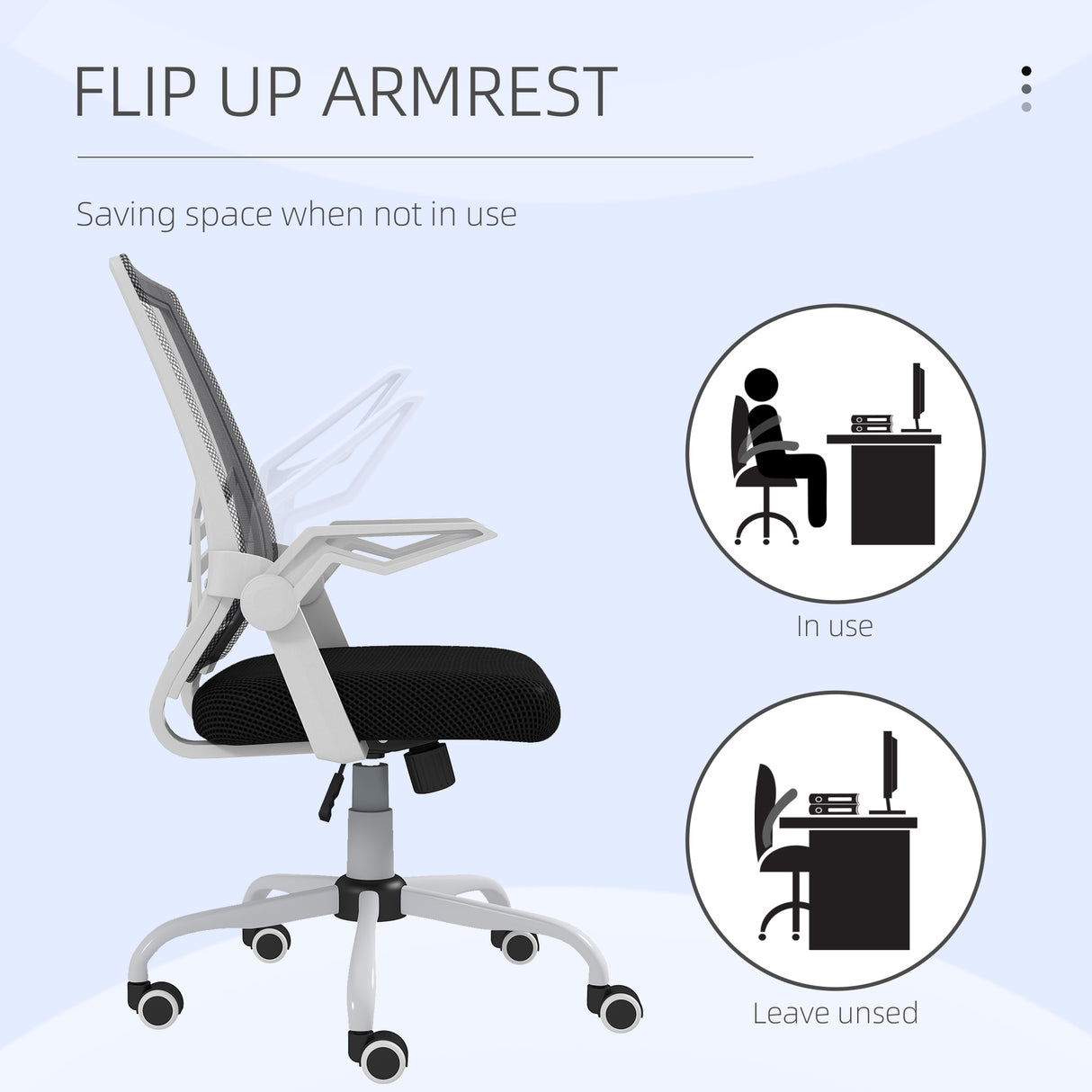 Mesh Fabric Home And Office Chair 62.5cm Wide With Flip Up Armrest - Velmora