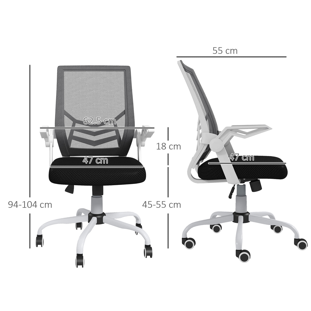 Mesh Fabric Home And Office Chair 62.5cm Wide With Flip Up Armrest - Velmora
