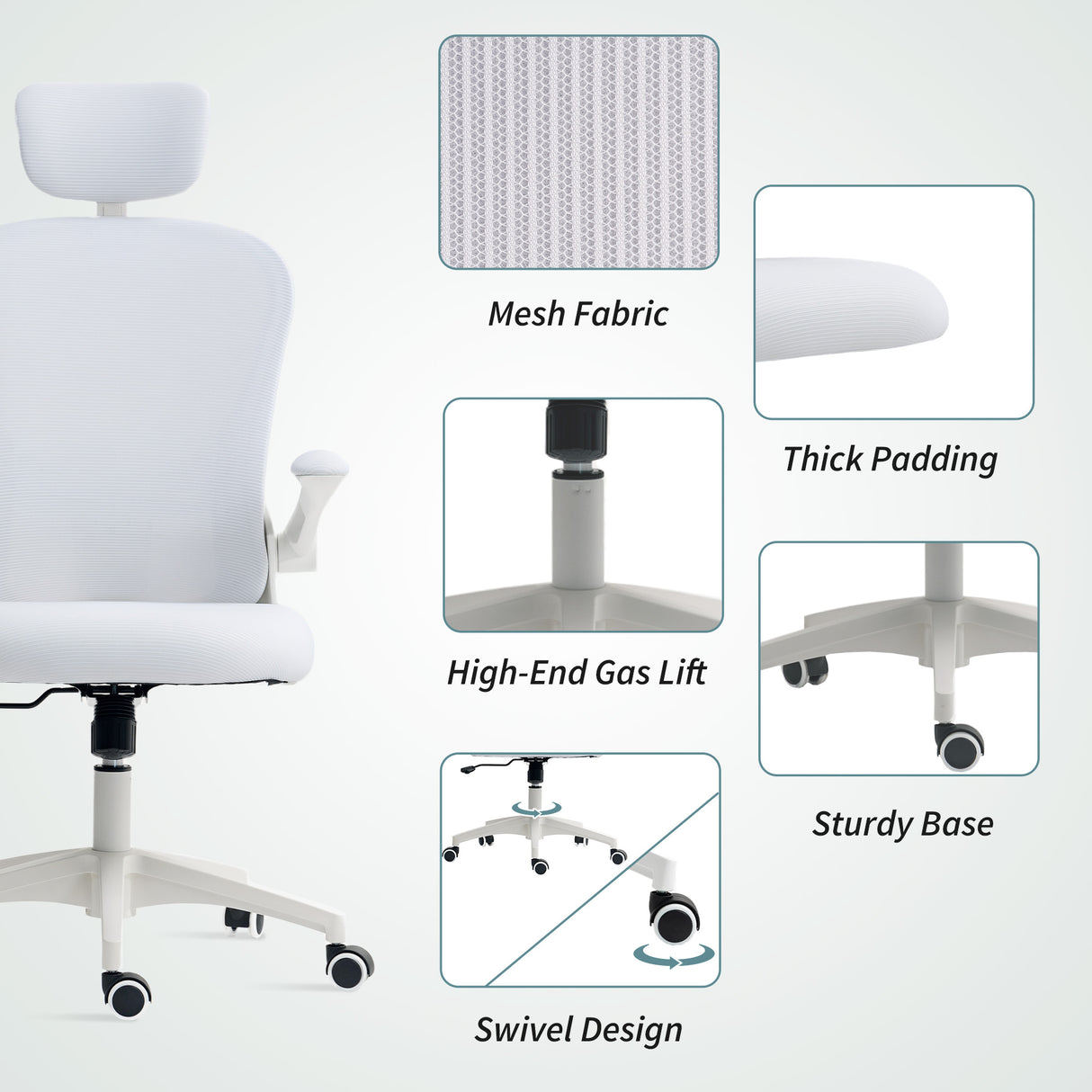 Mesh Fabric Home And Office Chair 62cm Wide With Headrest - Velmora