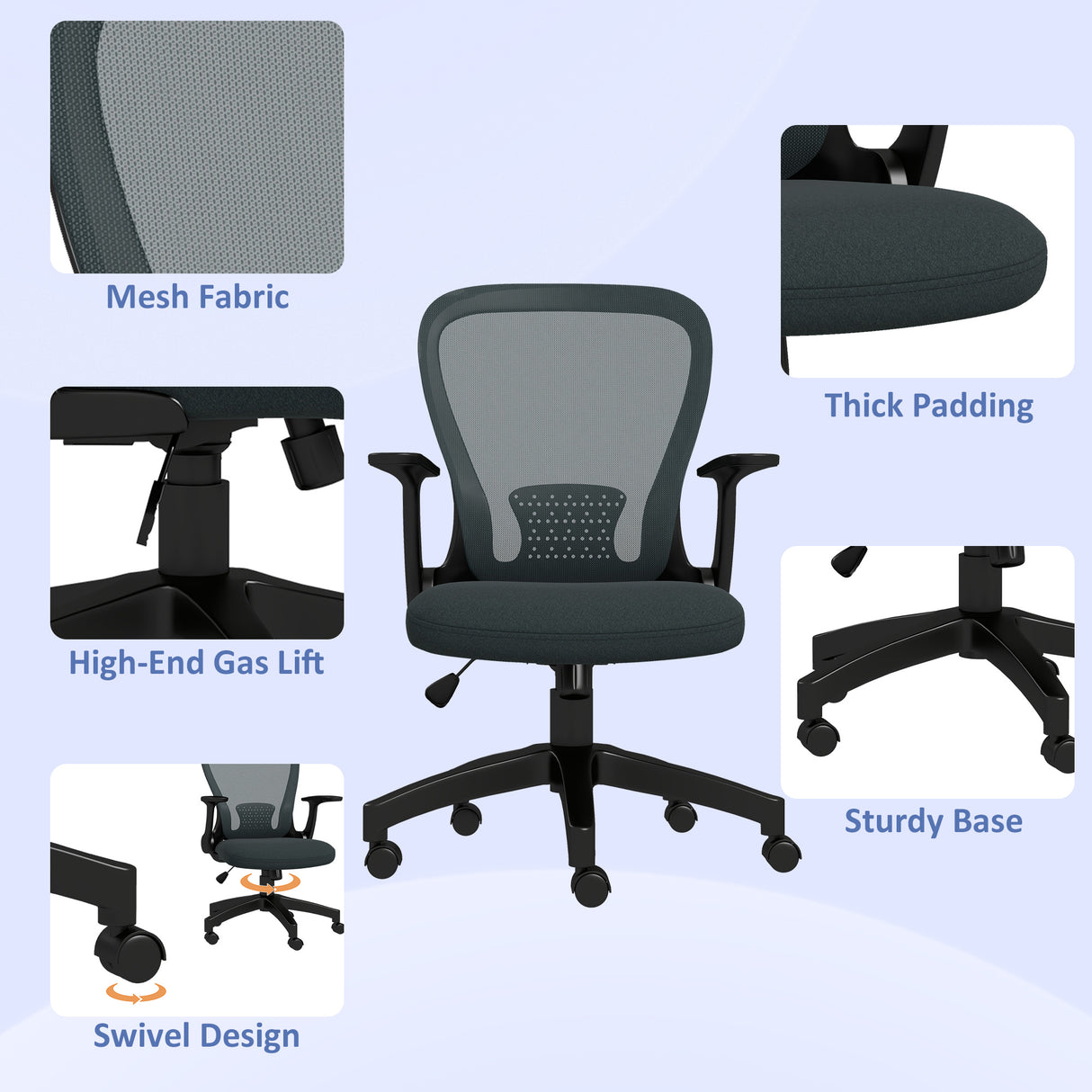 Mesh Fabric Home And Office Chair 63cm Wide With Flip Up Armrest - Velmora