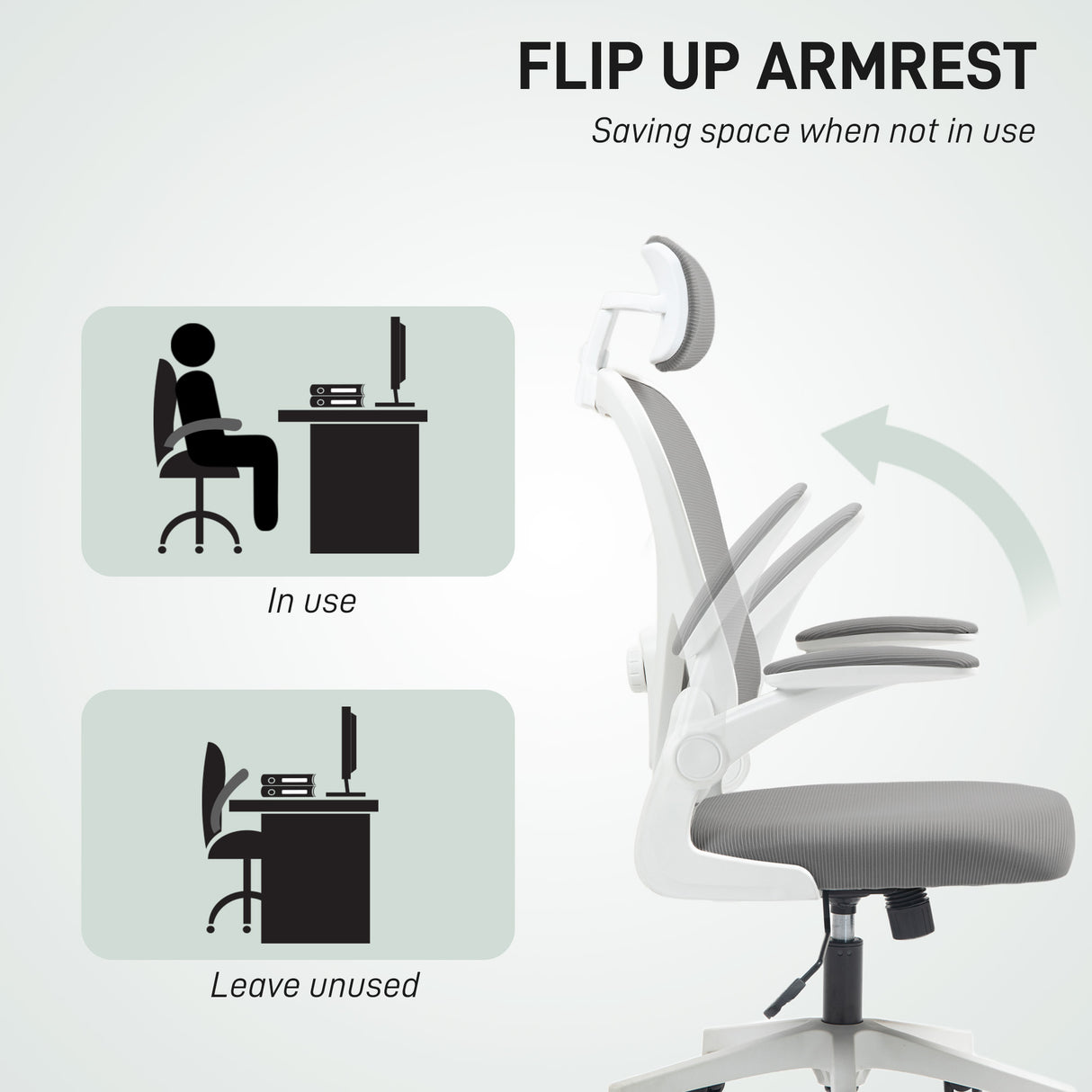 Mesh Fabric Home And Office Chair 64cm Wide With Flip Up Armrest - Velmora