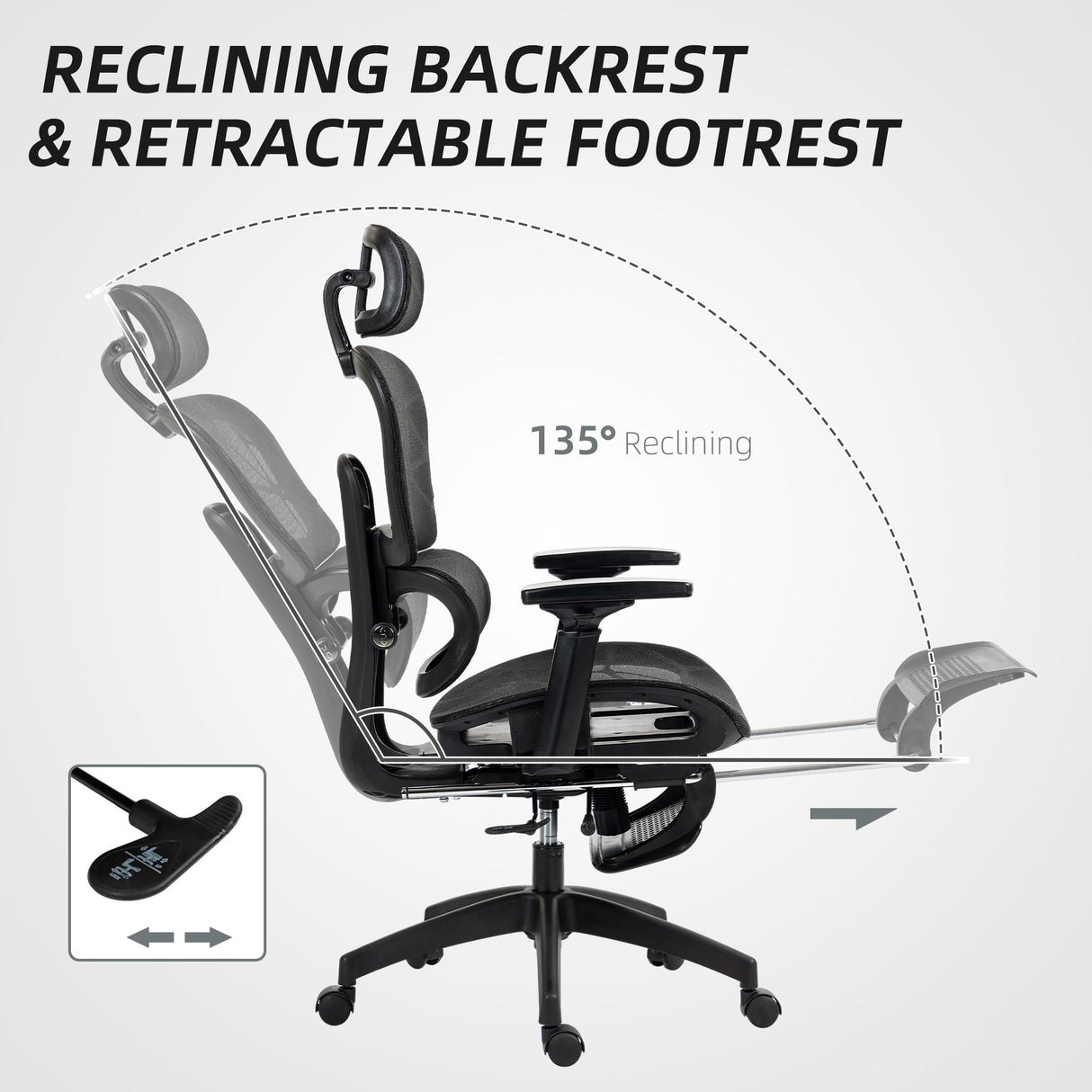 Mesh Fabric Home And Office Chair 66cm Wide With Footrest - Velmora