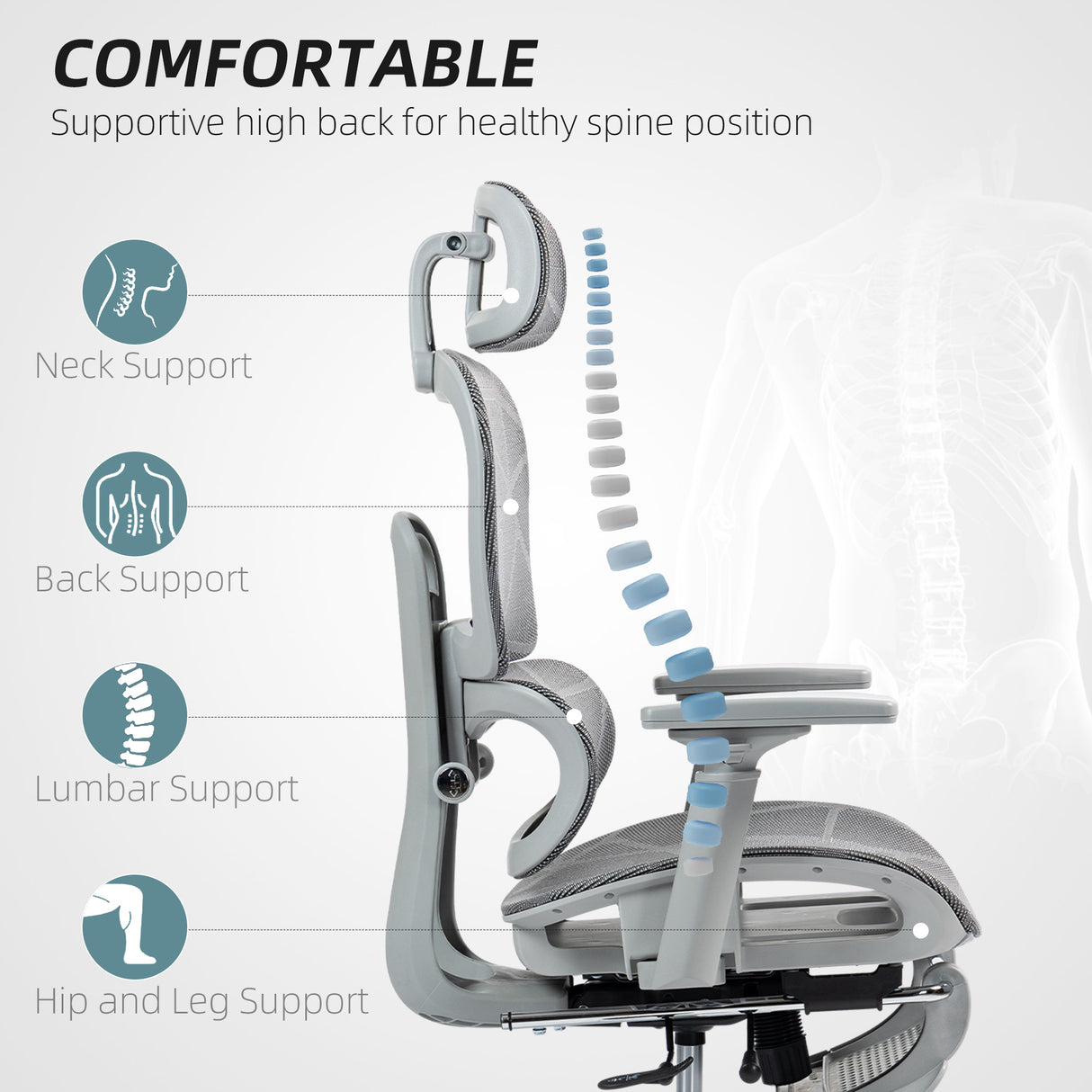 Mesh Fabric Home And Office Chair 66cm Wide With Footrest - Velmora