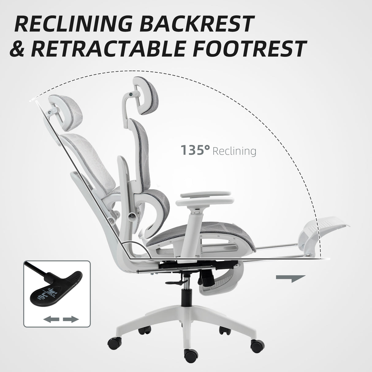 Mesh Fabric Home And Office Chair 66cm Wide With Footrest - Velmora