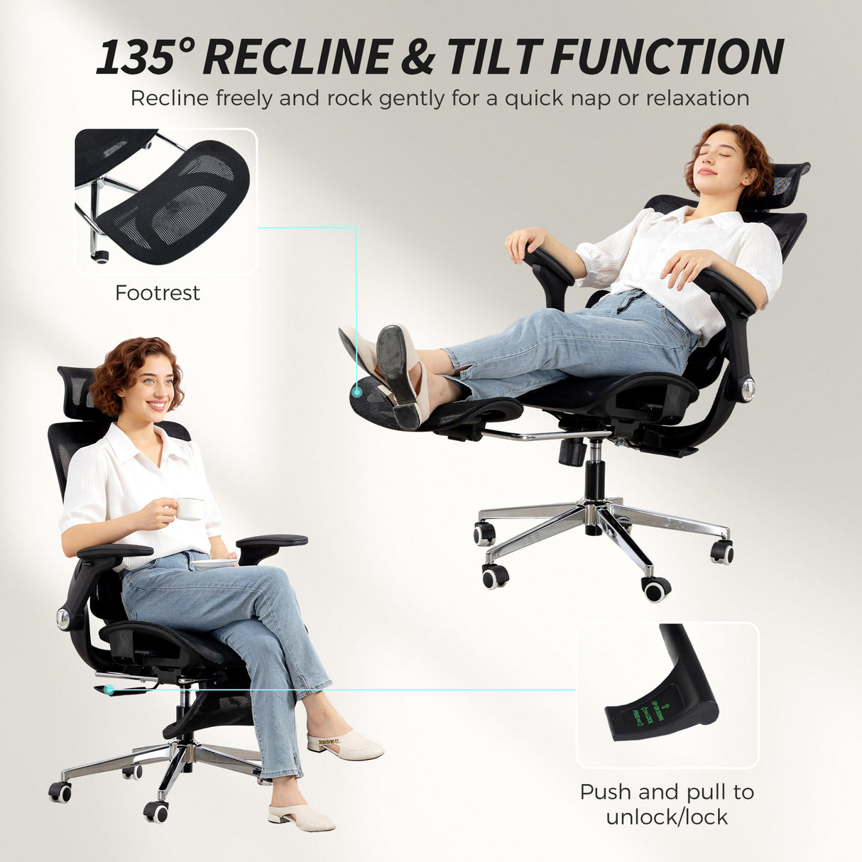 Mesh Fabric Home And Office Chair 67cm W x 74cm D With Footrest - Velmora