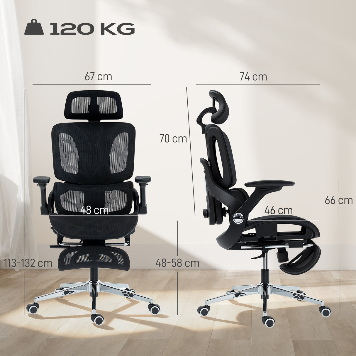 Mesh Fabric Home And Office Chair 67cm W x 74cm D With Footrest - Velmora