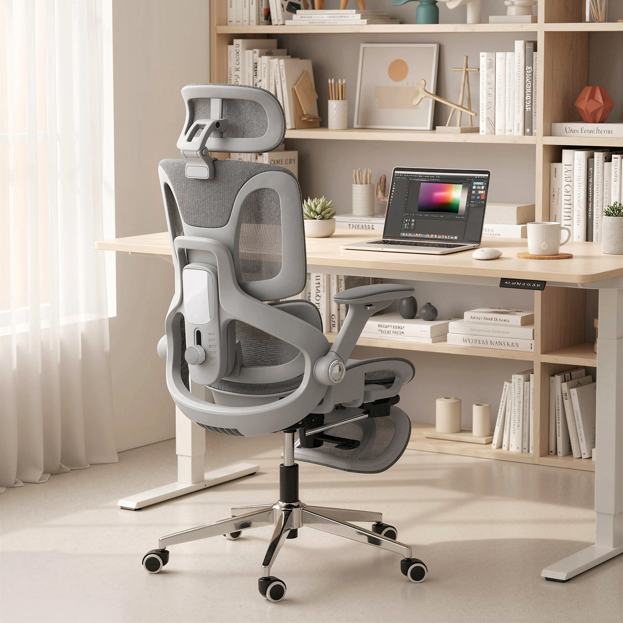 Mesh Fabric Home And Office Chair 67cm W x 74cm D With Footrest - Velmora
