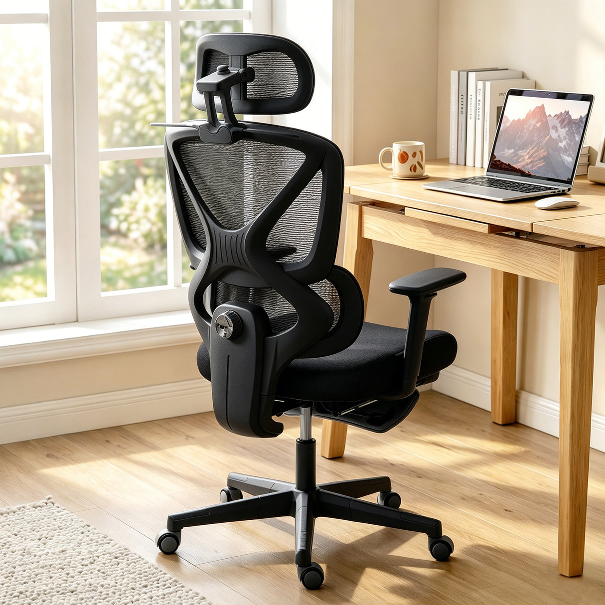 Mesh Fabric Home And Office Chair 71cm Wide With Rotatable Headrest - Velmora