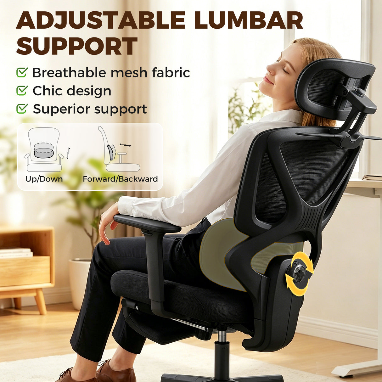 Mesh Fabric Home And Office Chair 71cm Wide With Rotatable Headrest - Velmora