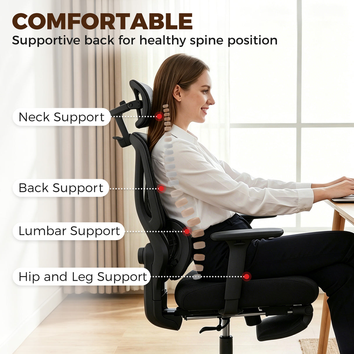 Mesh Fabric Home And Office Chair 71cm Wide With Rotatable Headrest - Velmora
