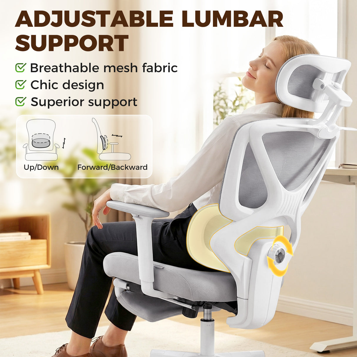 Mesh Fabric Home And Office Chair 71cm Wide With Rotatable Headrest - Velmora