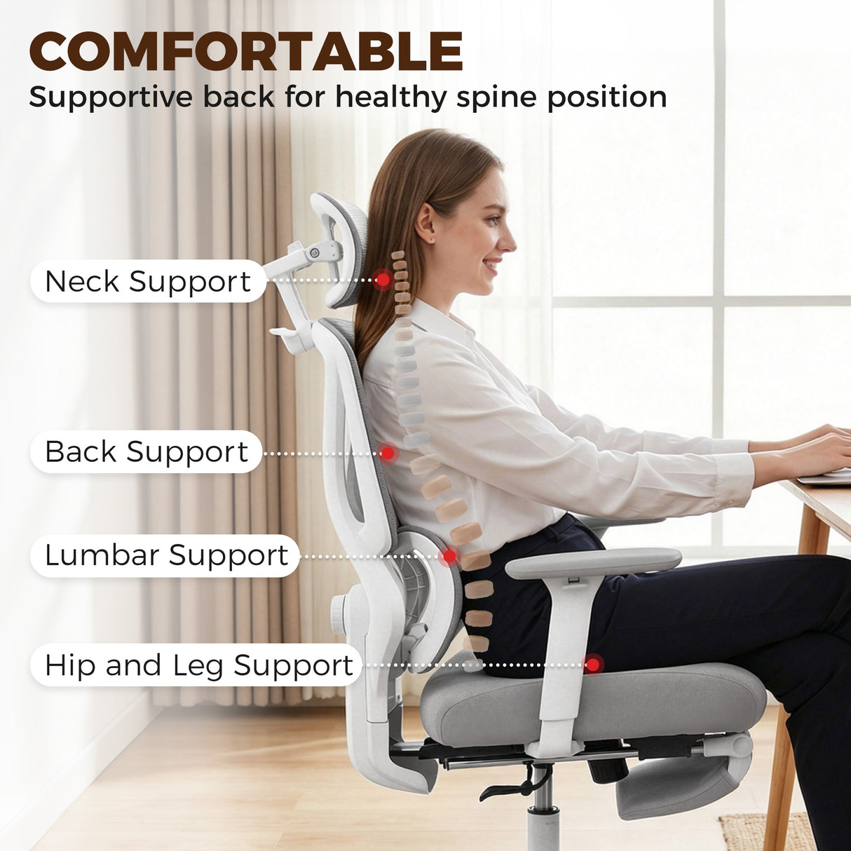 Mesh Fabric Home And Office Chair 71cm Wide With Rotatable Headrest - Velmora