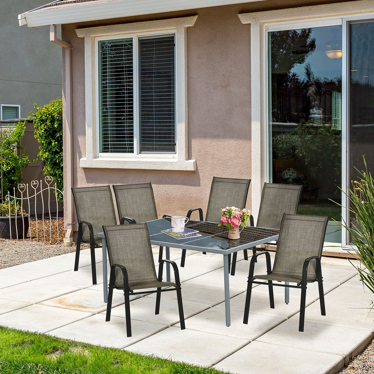 Mesh Fabric Stackable Garden Chairs in Set of 4 - Velmora