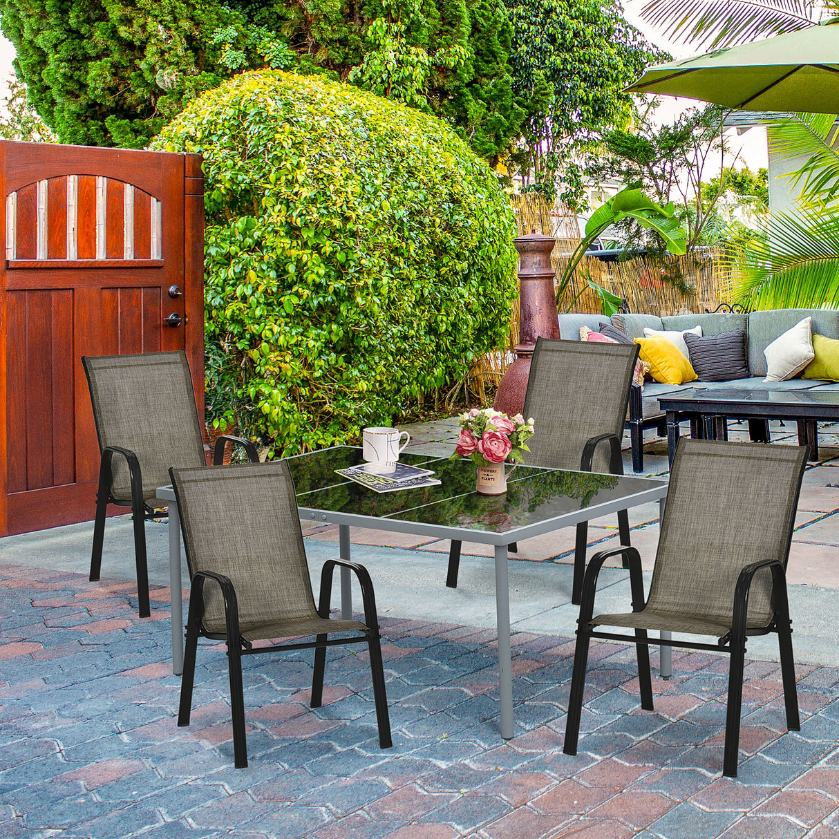 Mesh Fabric Stackable Garden Chairs in Set of 4 - Velmora