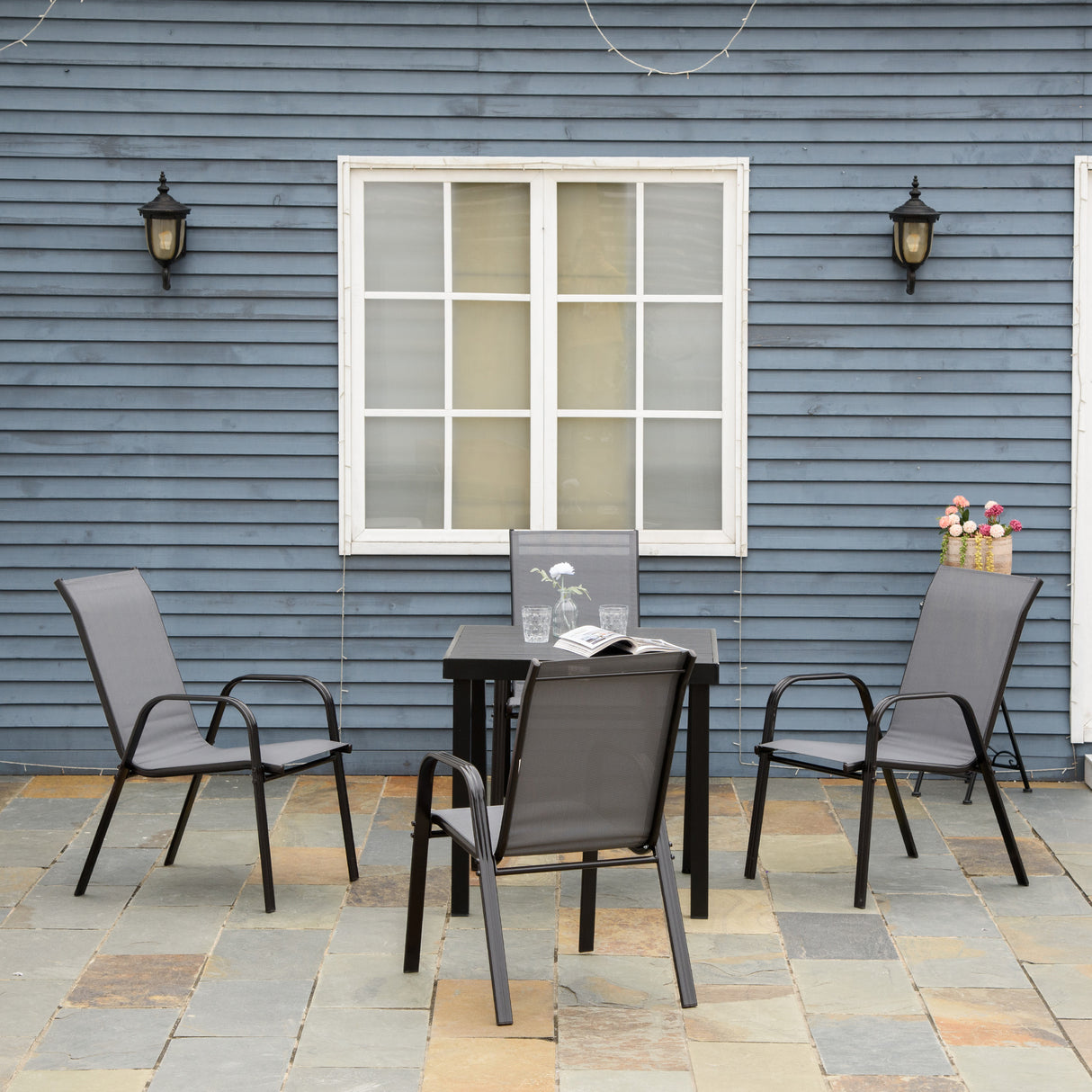 Mesh Fabric Stackable Garden Chairs in Set of 4 - Velmora