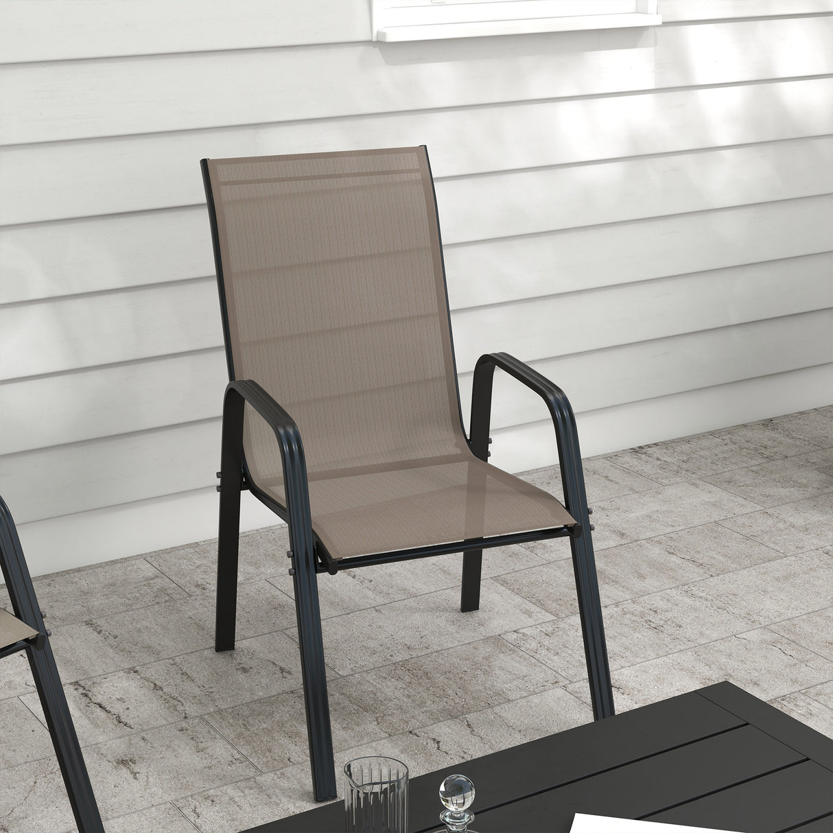 Mesh Fabric Stackable Garden Chairs in Set of 4 - Velmora