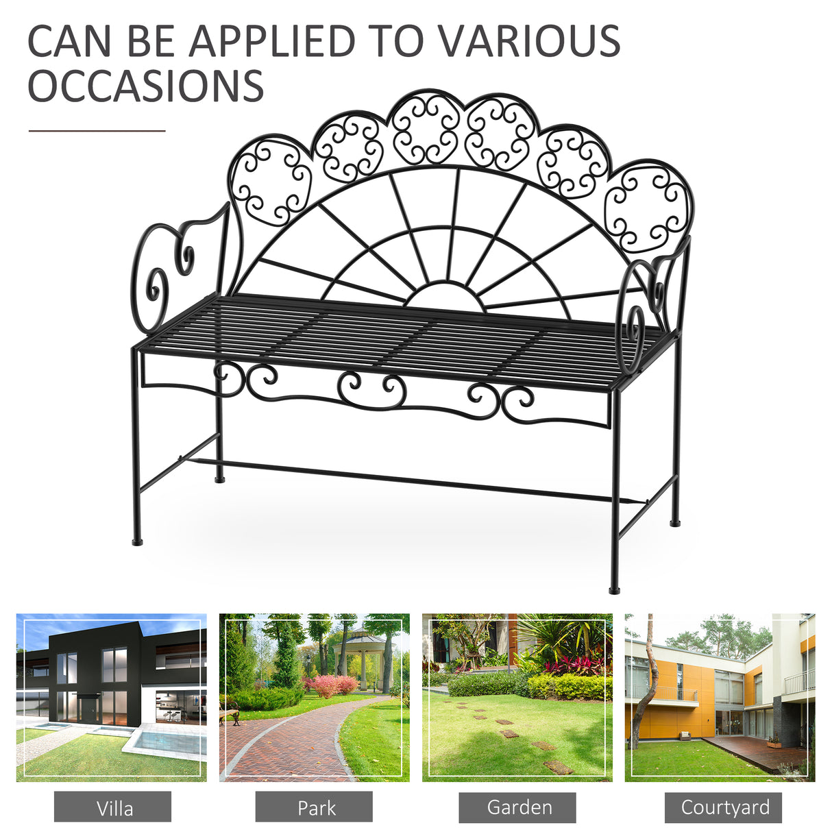 Metal 2 Seater Garden Bench Loveseat With Slatted Seat - Velmora
