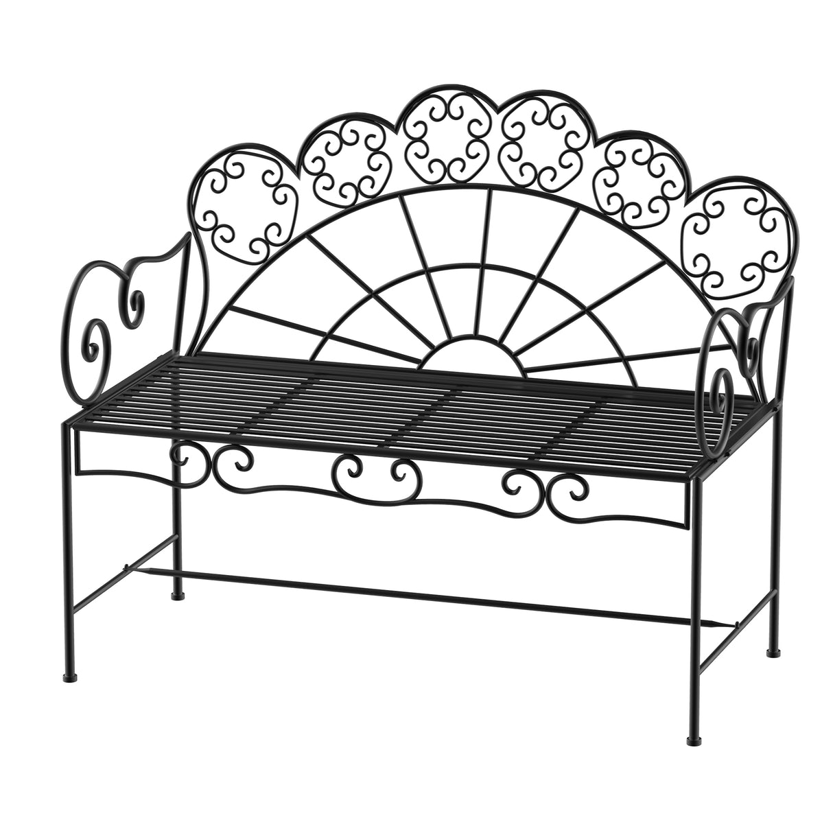 Metal 2 Seater Garden Bench Loveseat With Slatted Seat - Velmora