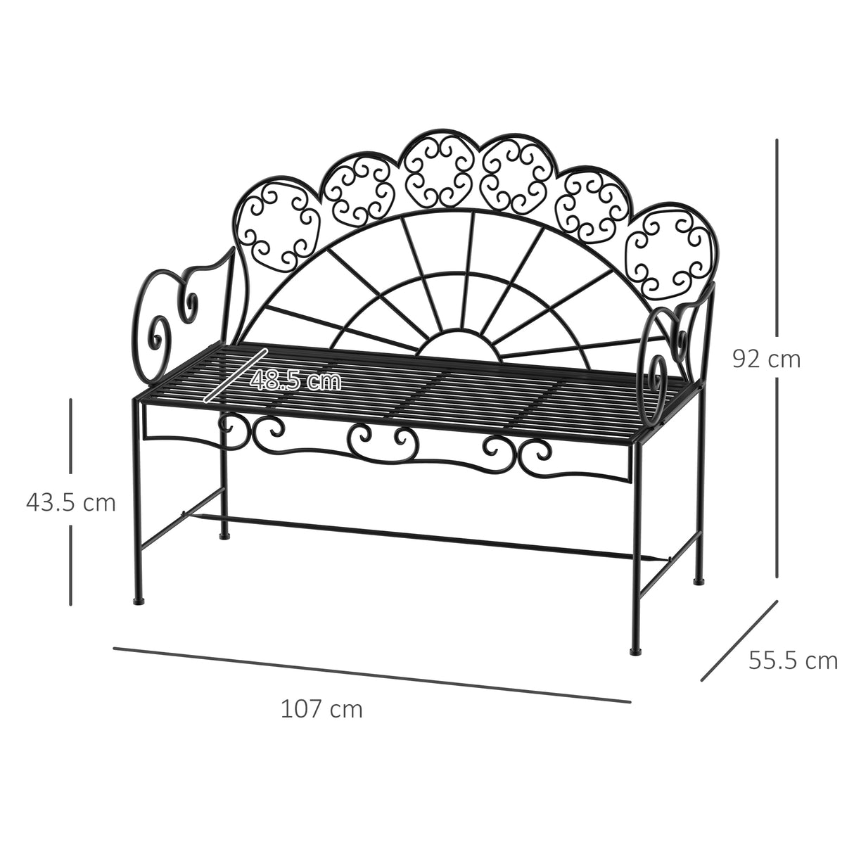 Metal 2 Seater Garden Bench Loveseat With Slatted Seat - Velmora