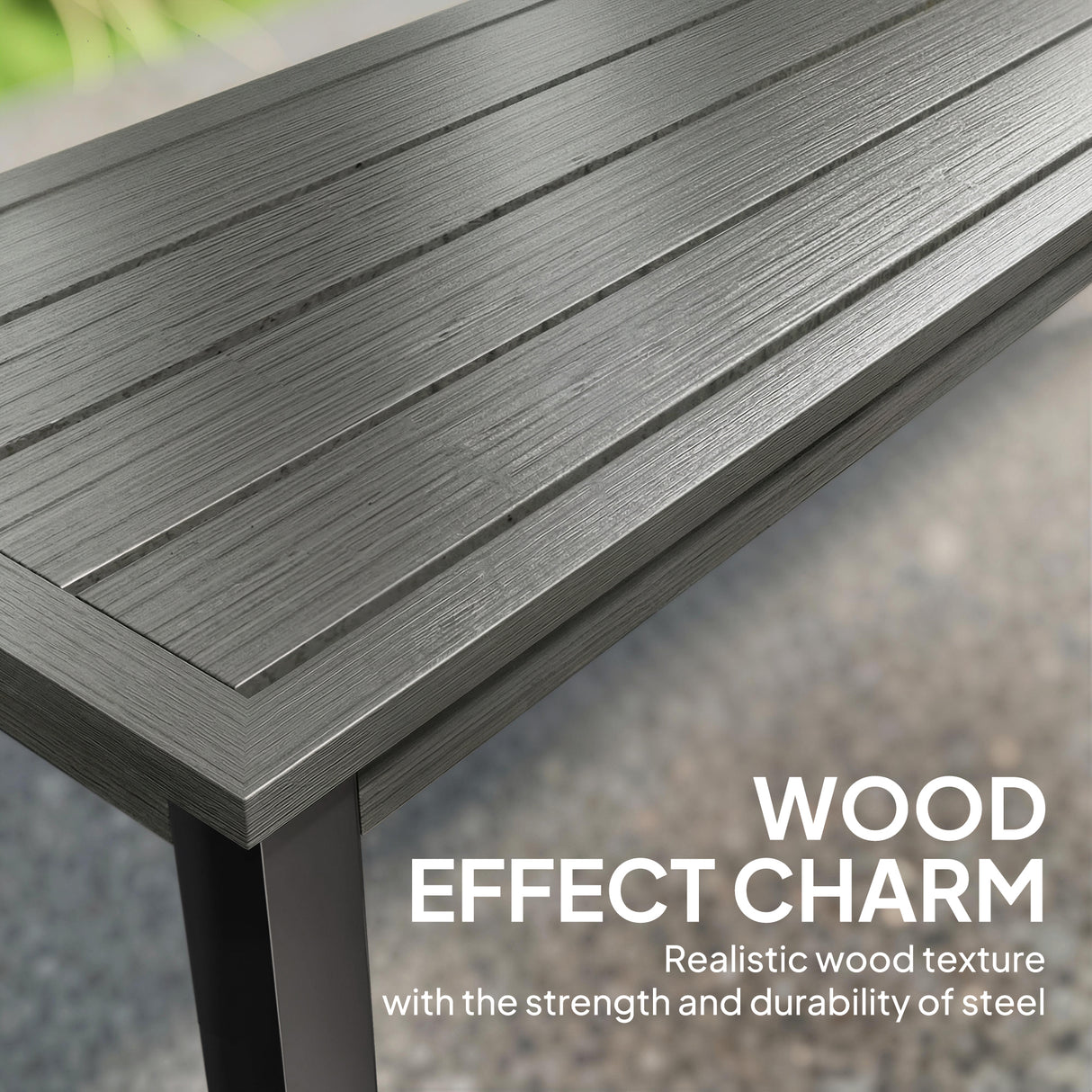 Metal 2 Seater Garden Bench With Wood-Effect Slatted Seat - Velmora