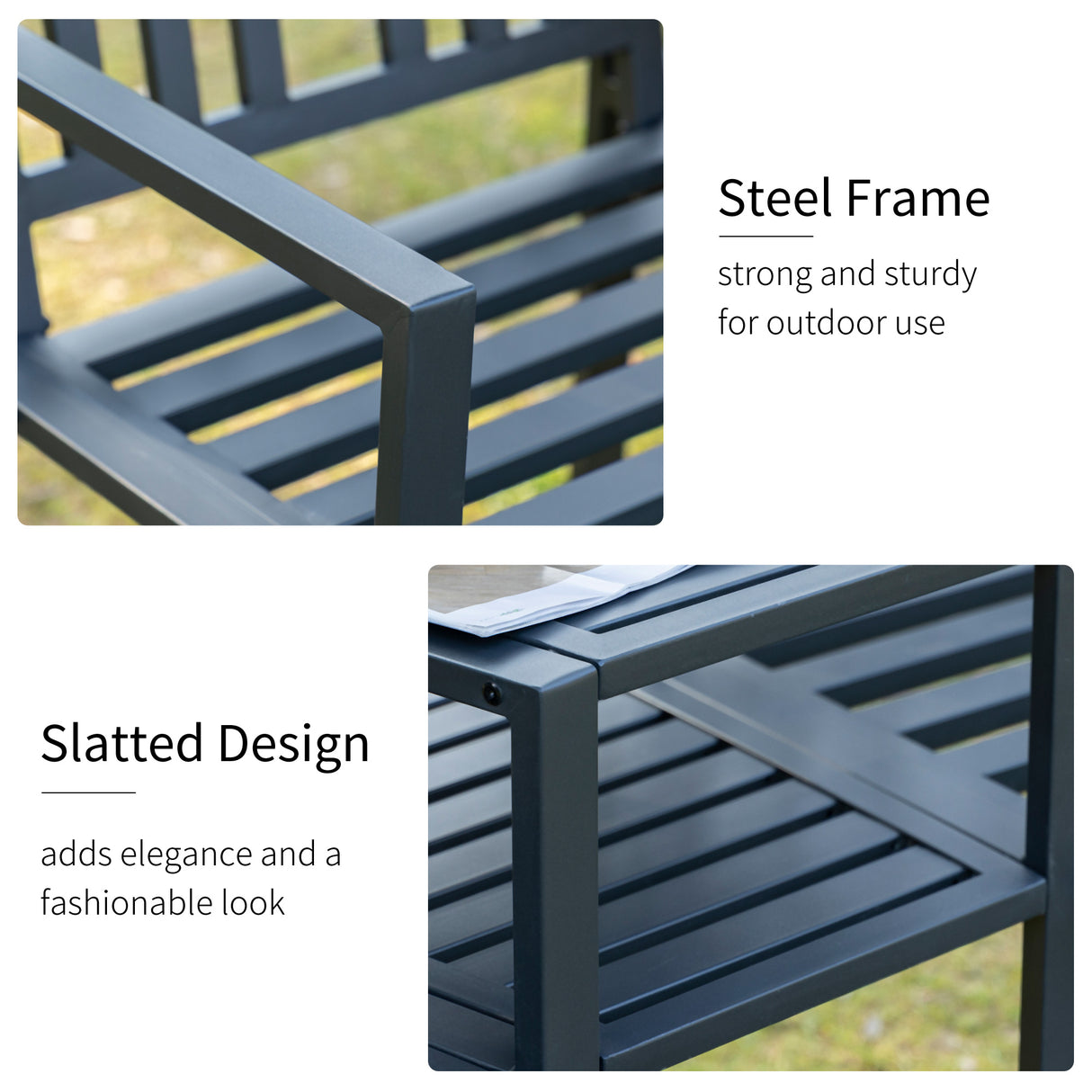 Metal 2 Seater Garden Chair Bench Loveseats With Coffee Table - Velmora