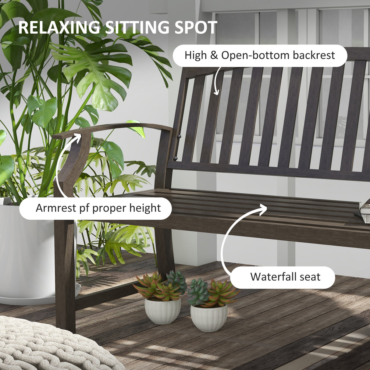 Metal 2 Seater Simple Garden Bench - Velmora
