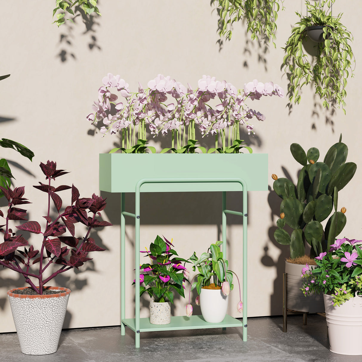 Metal 2 Tier Plant Stand 60cm Wide - Velmora