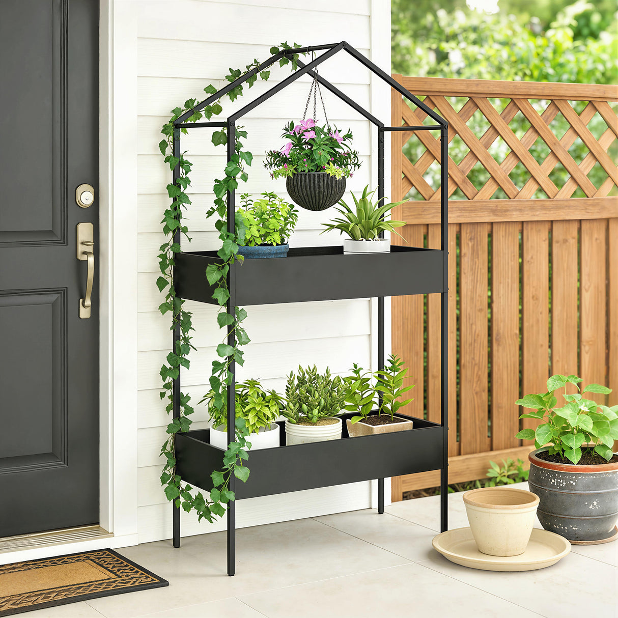 Metal 2 Tier Plant Stand 75cm Wide - Velmora