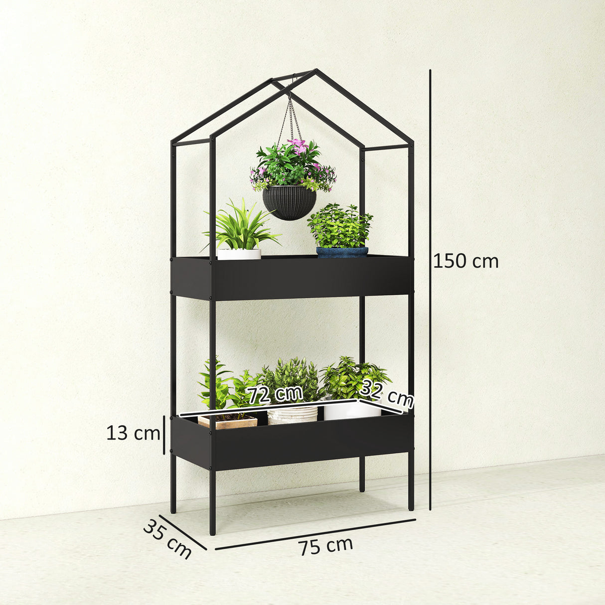 Metal 2 Tier Plant Stand 75cm Wide - Velmora