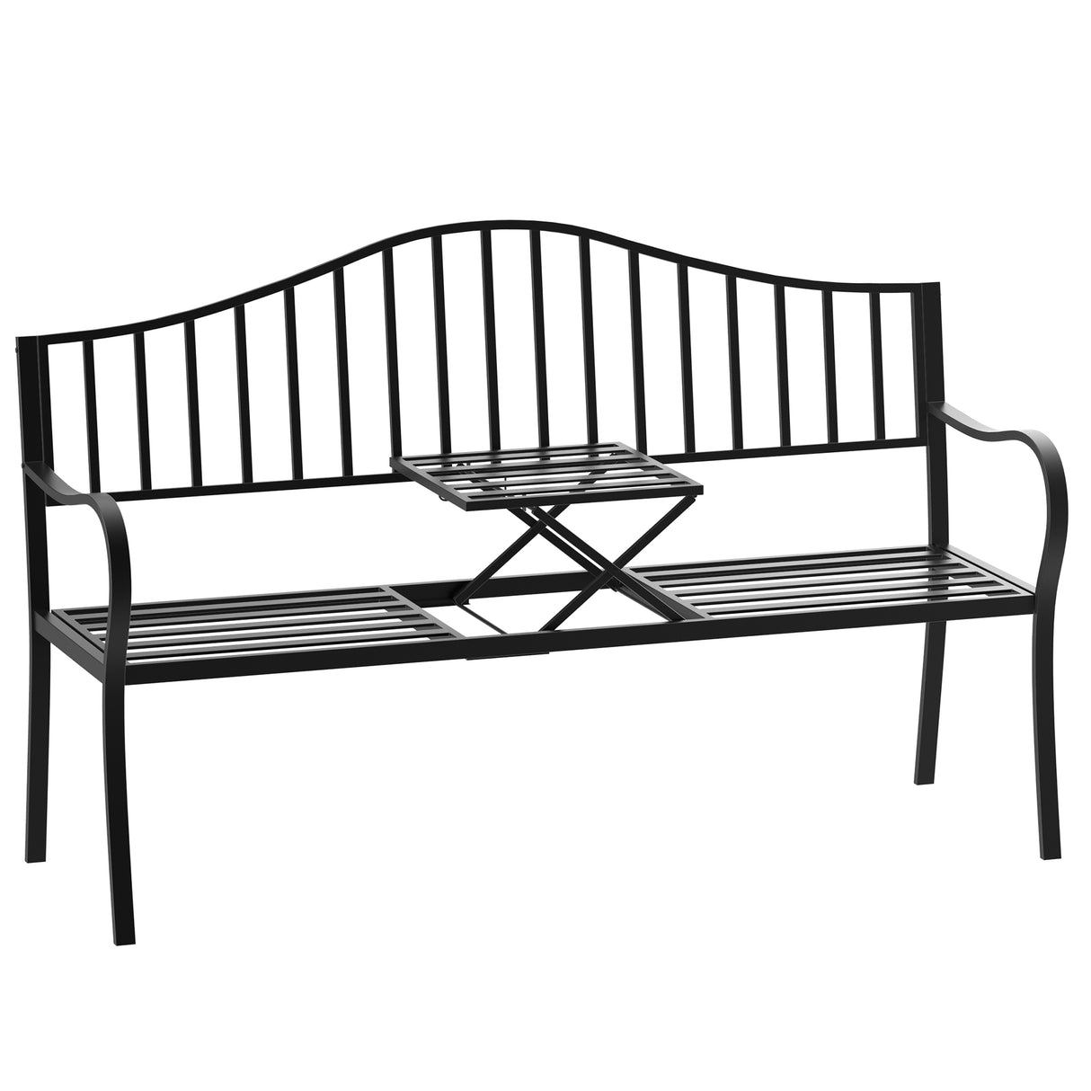 Metal 2 to 3 Seater Garden Bench With Table - Velmora
