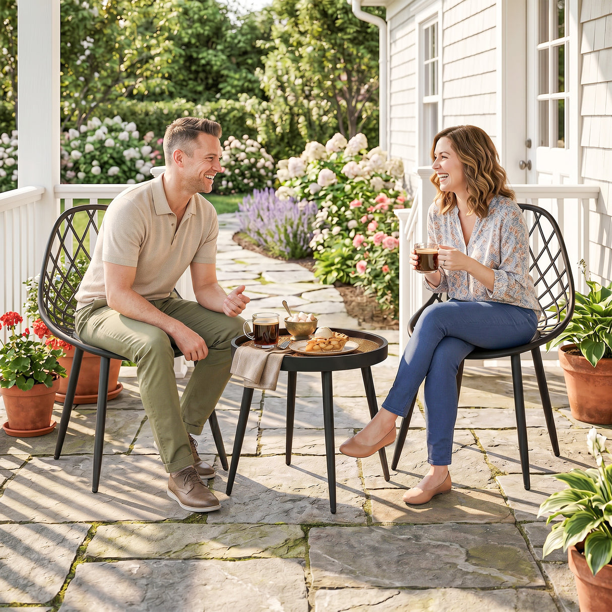 Metal 3 Pieces Garden Bistro Set With 2 Chairs And Round Table - Velmora