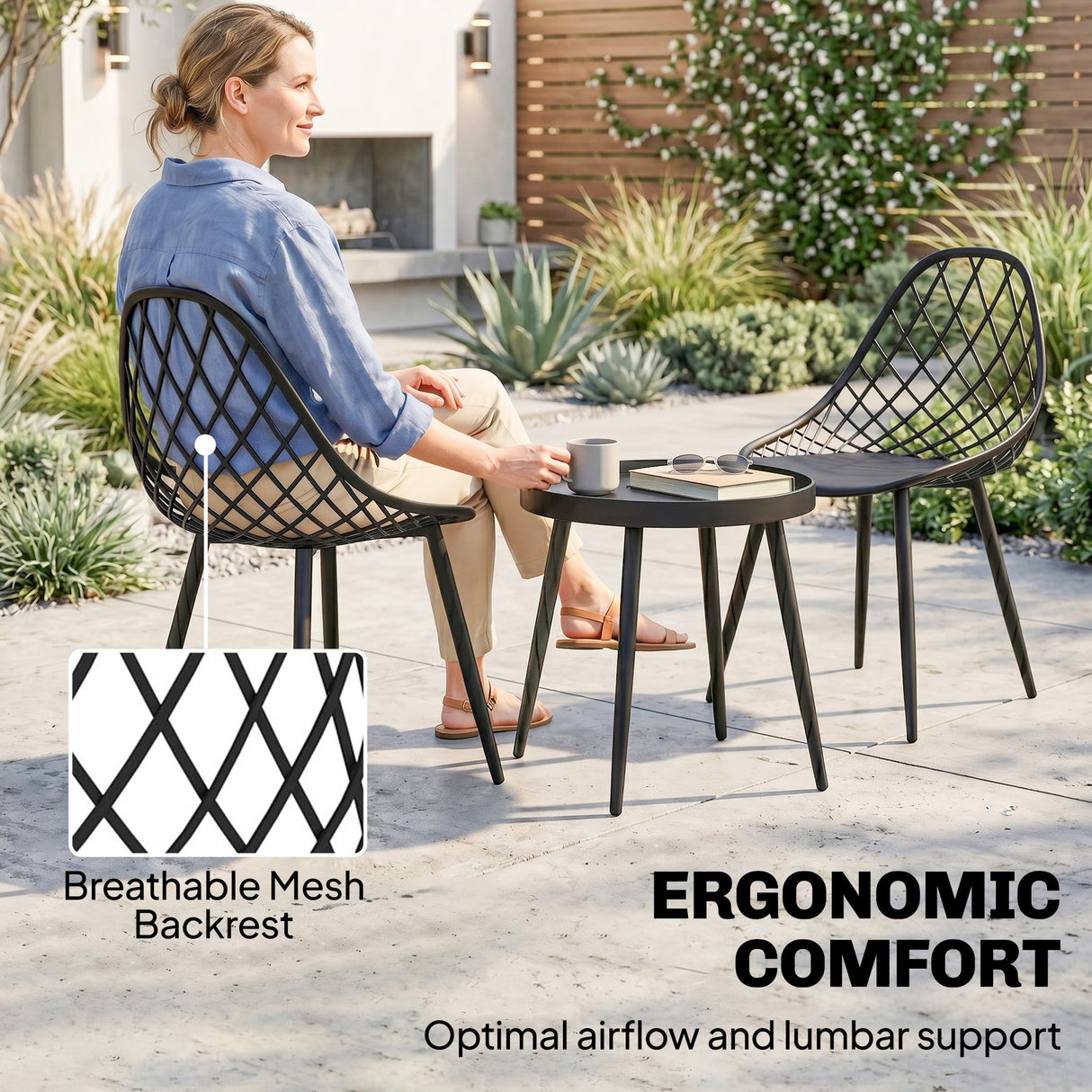 Metal 3 Pieces Garden Bistro Set With 2 Chairs And Round Table - Velmora