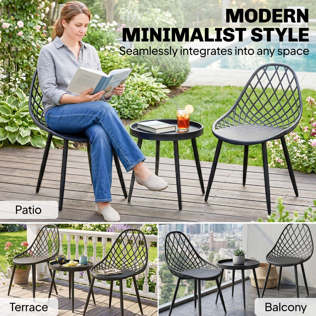Metal 3 Pieces Garden Bistro Set With 2 Chairs And Round Table - Velmora