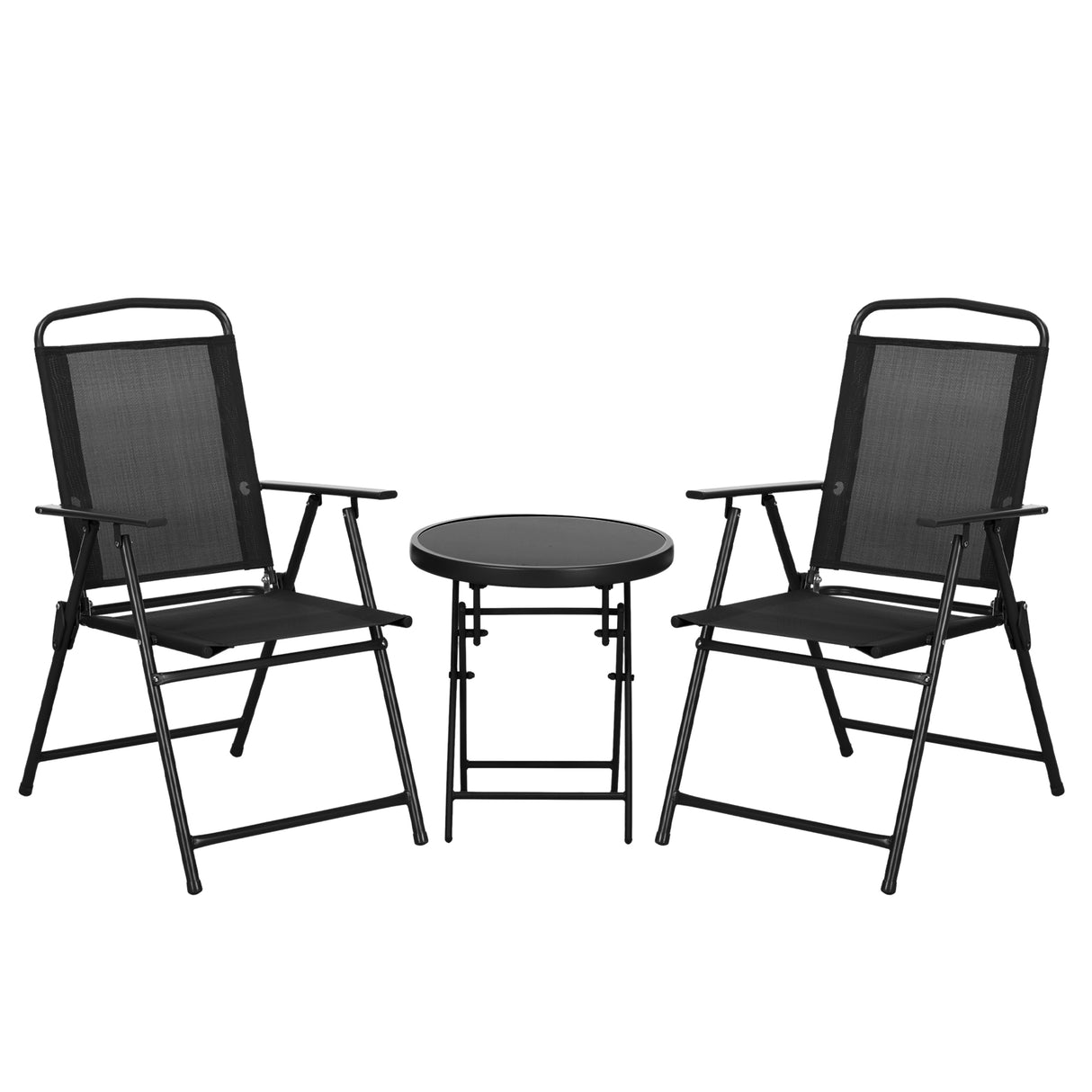 Metal 3 Pieces Garden Bistro Set With Round Glass Top Table - Velmora