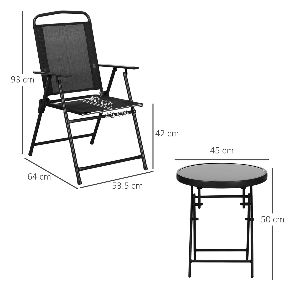 Metal 3 Pieces Garden Bistro Set With Round Glass Top Table - Velmora
