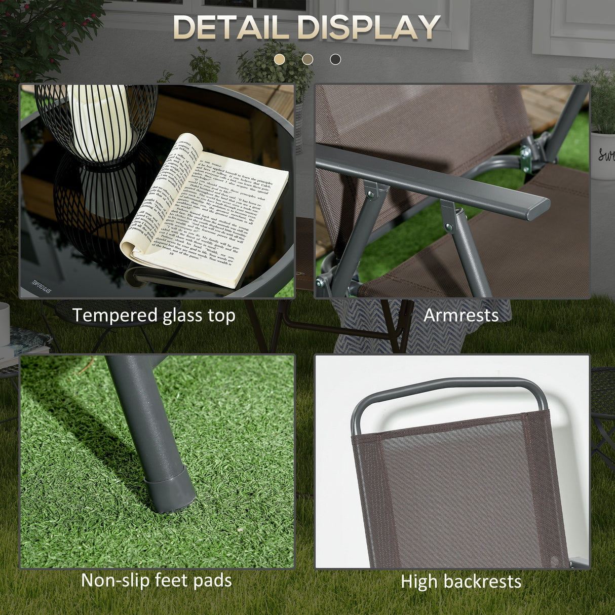 Metal 3 Pieces Garden Bistro Set With Round Glass Top Table - Velmora