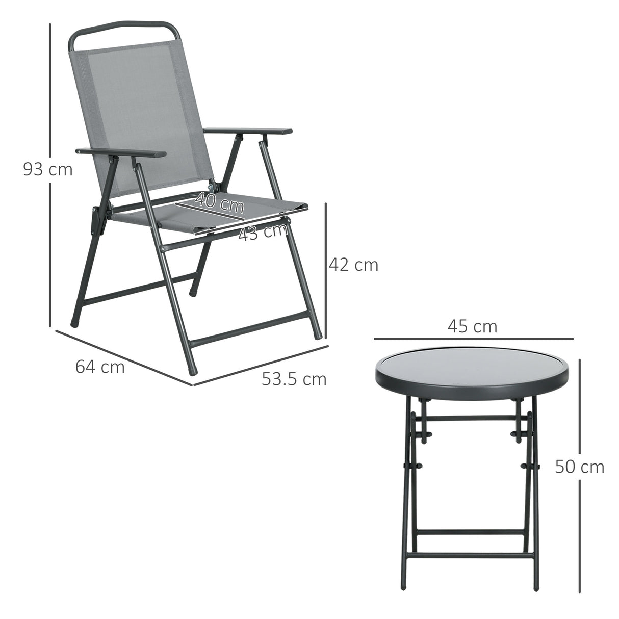 Metal 3 Pieces Garden Bistro Set With Round Glass Top Table - Velmora