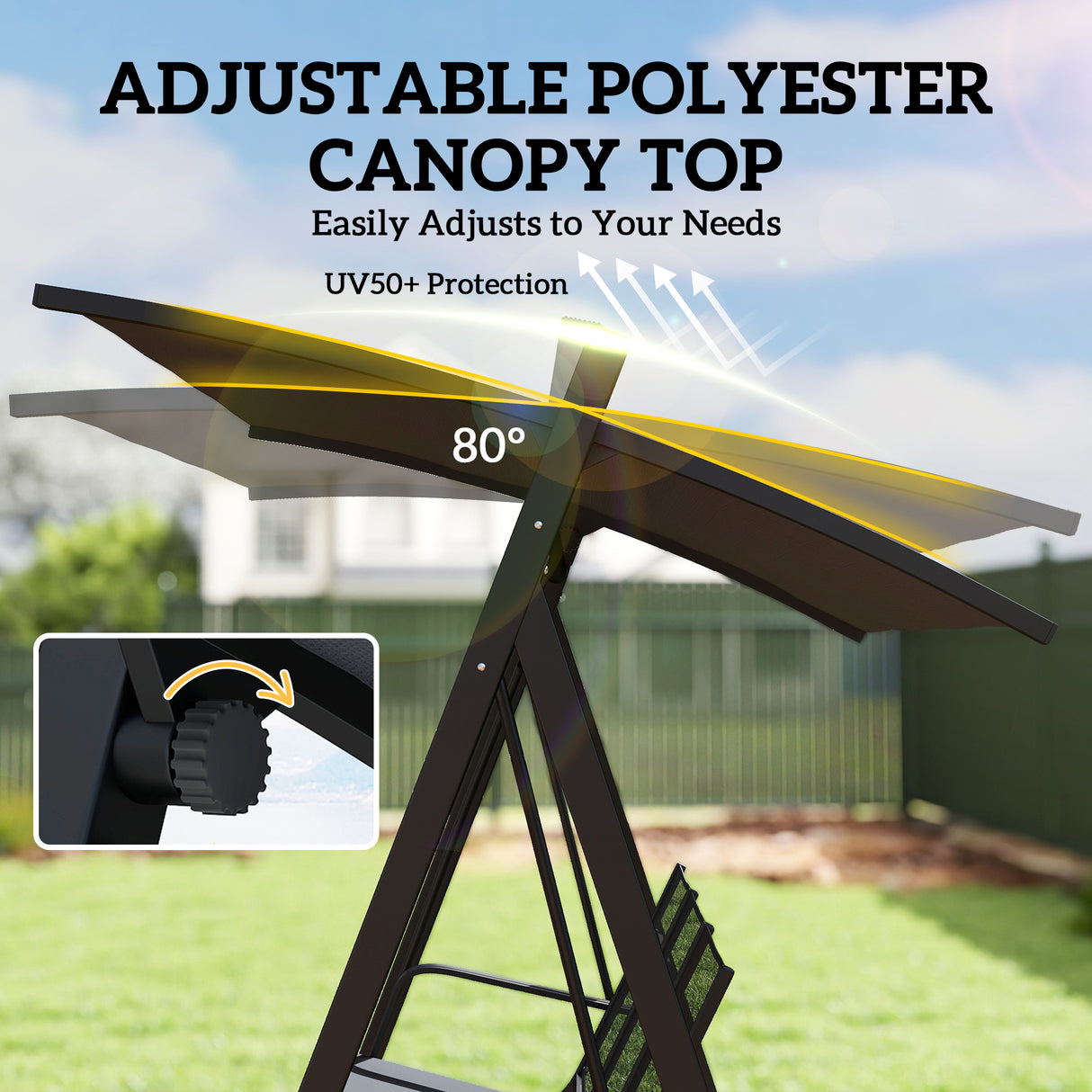 Metal 3 Seater Garden Swing Chair Bench With Adjustable Tilting Canopy - Velmora