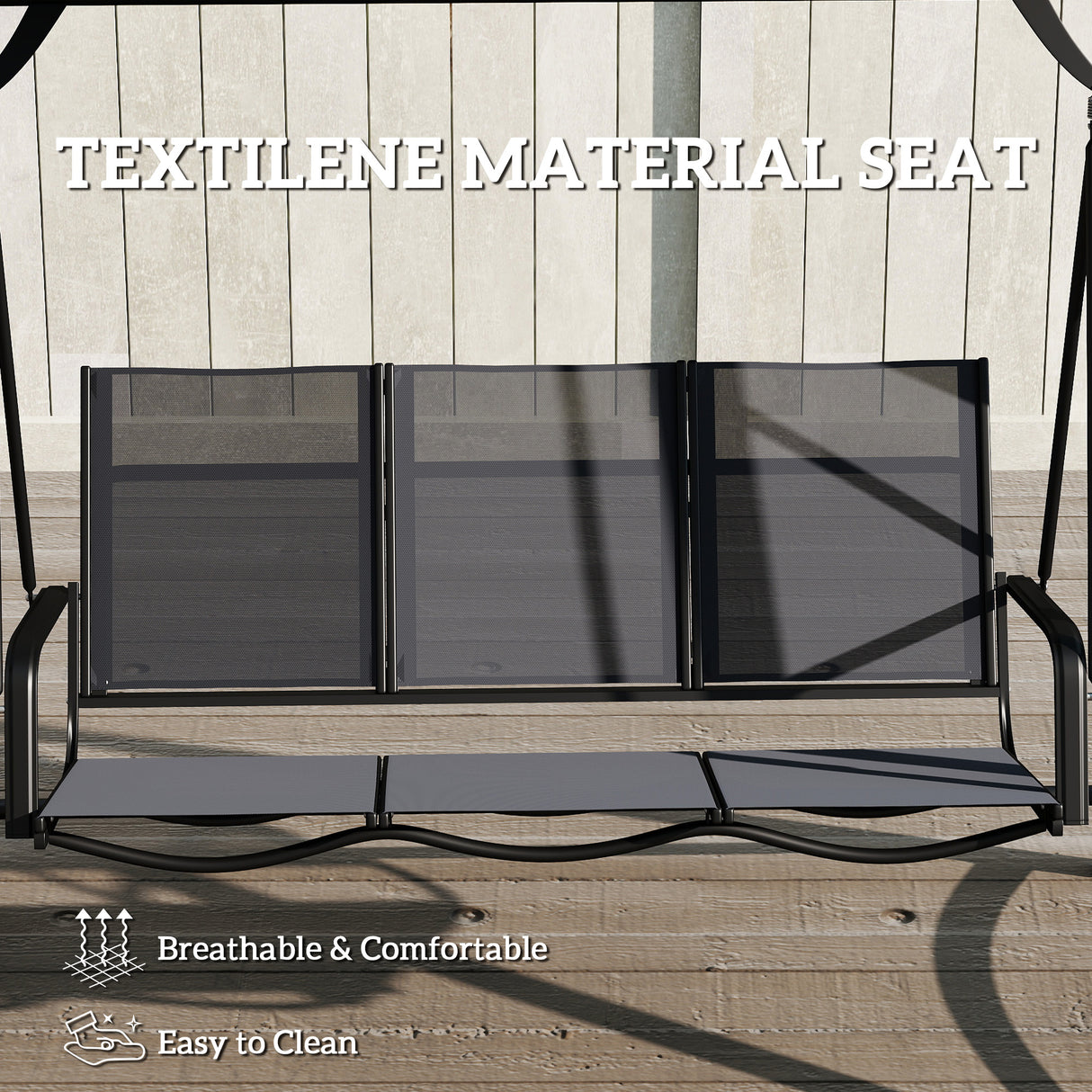 Metal 3 Seater Garden Swing Chair Bench With Adjustable Tilting Canopy - Velmora