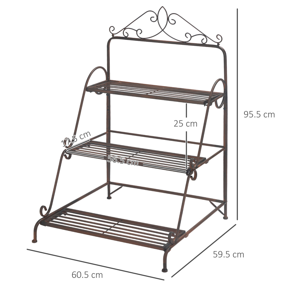 Metal 3 Tier Folding Plant Stand 60.5cm Wide - Velmora