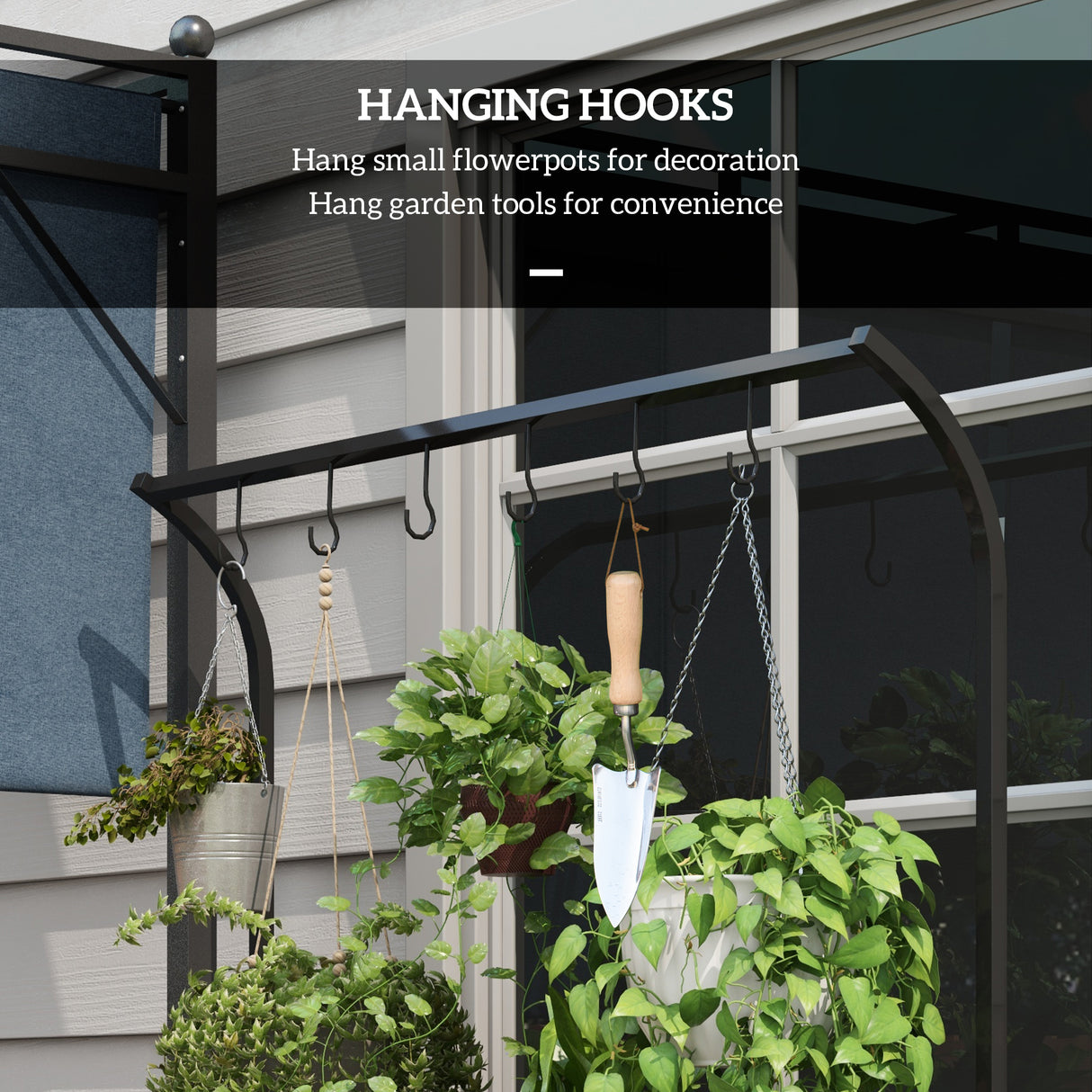 Metal 3 Tier Plant Stand 110cm Wide With Hanging Hooks - Velmora