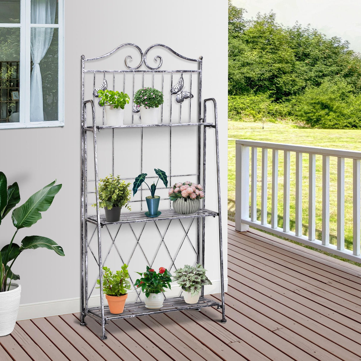 Metal 3 Tier Plant Stand 44cm Wide - Velmora