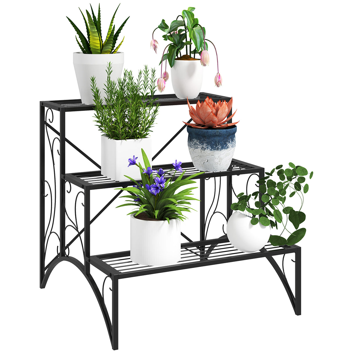 Metal 3 Tier Plant Stand 60cm Wide - Velmora