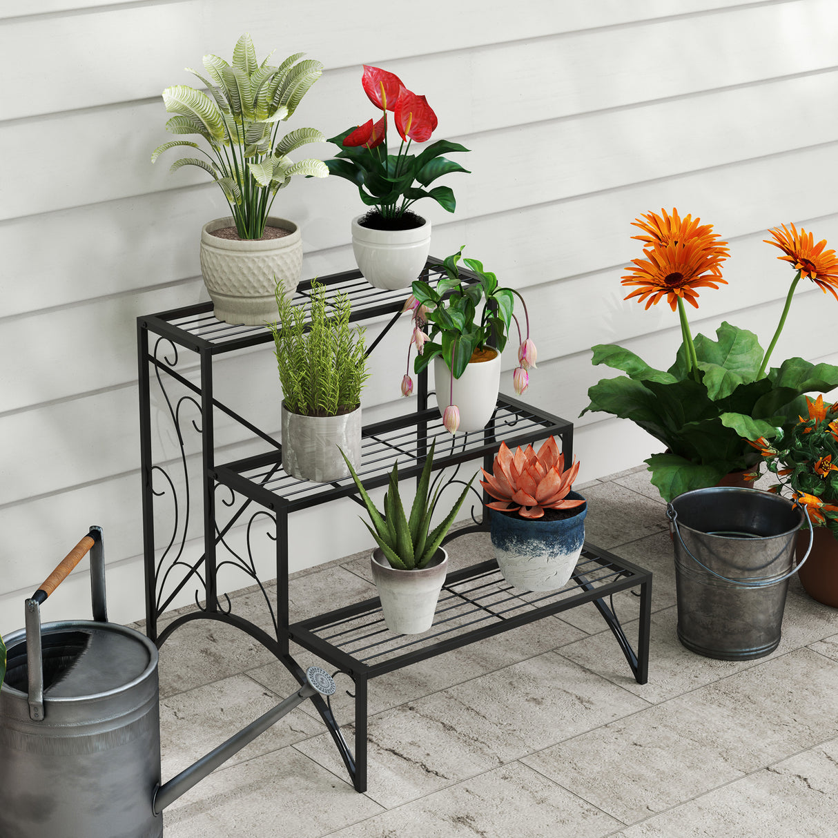 Metal 3 Tier Plant Stand 60cm Wide - Velmora