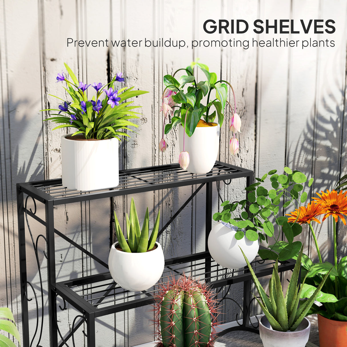 Metal 3 Tier Plant Stand 60cm Wide - Velmora