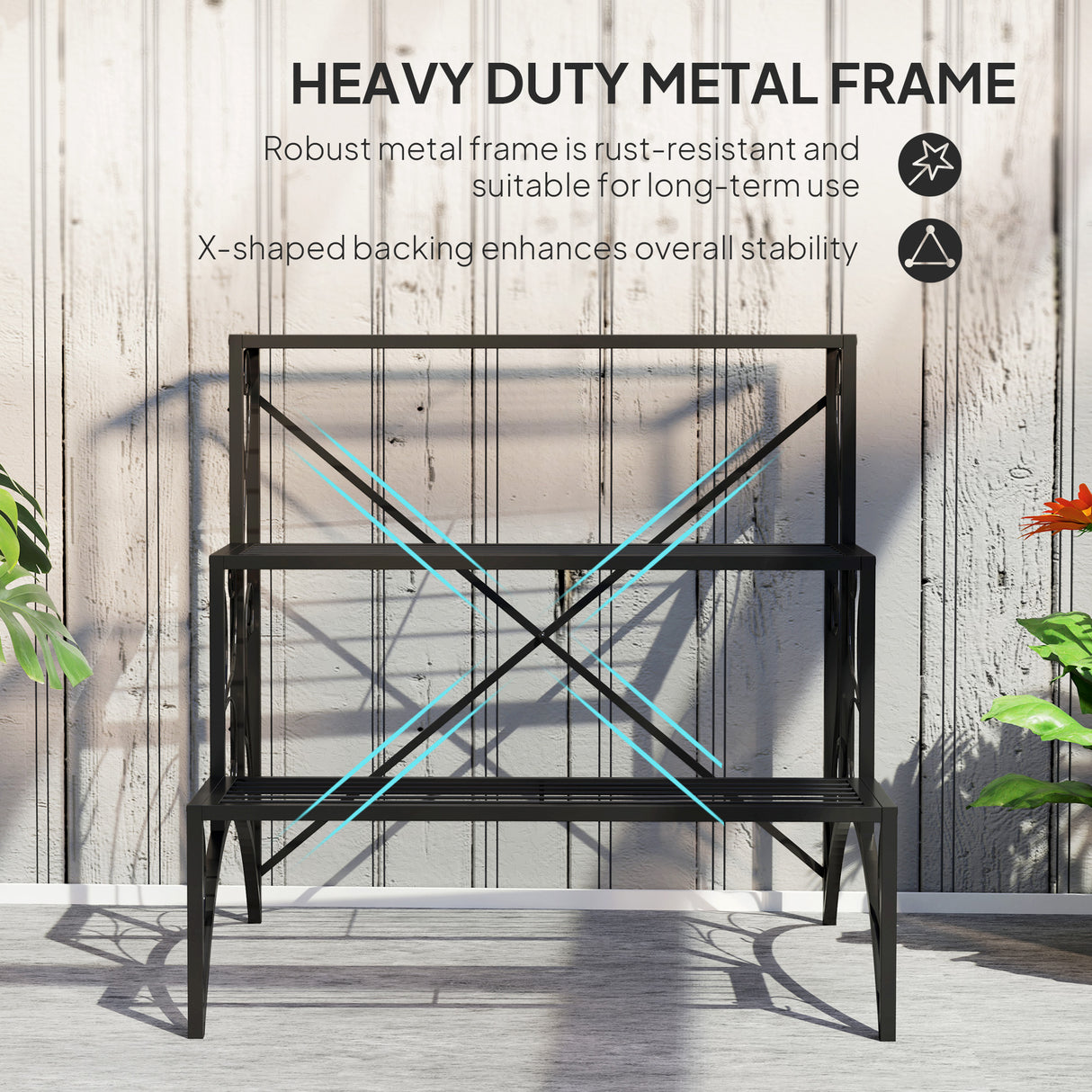 Metal 3 Tier Plant Stand 60cm Wide - Velmora